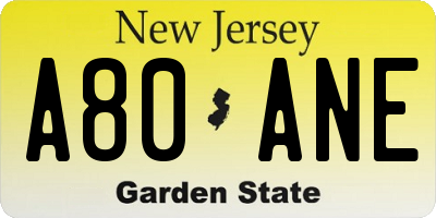 NJ license plate A80ANE