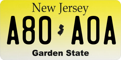 NJ license plate A80AOA