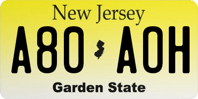 NJ license plate A80AOH