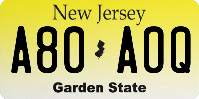 NJ license plate A80AOQ