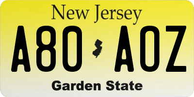 NJ license plate A80AOZ