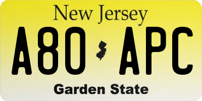 NJ license plate A80APC