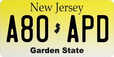 NJ license plate A80APD