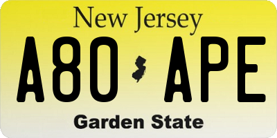 NJ license plate A80APE