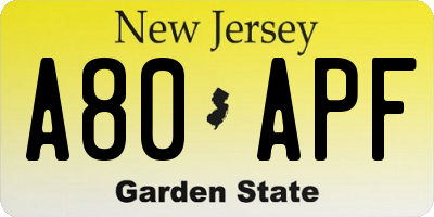 NJ license plate A80APF