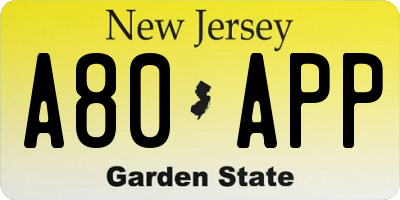 NJ license plate A80APP