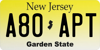 NJ license plate A80APT