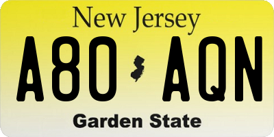 NJ license plate A80AQN