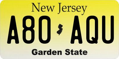 NJ license plate A80AQU