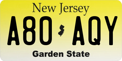 NJ license plate A80AQY