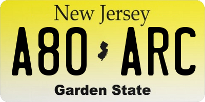 NJ license plate A80ARC