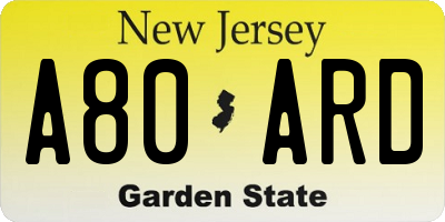 NJ license plate A80ARD