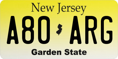 NJ license plate A80ARG