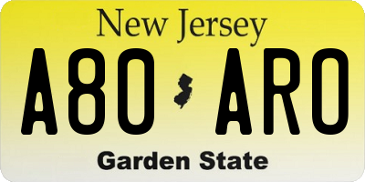 NJ license plate A80ARO