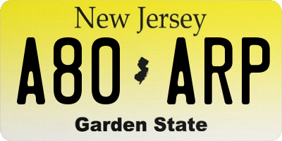 NJ license plate A80ARP