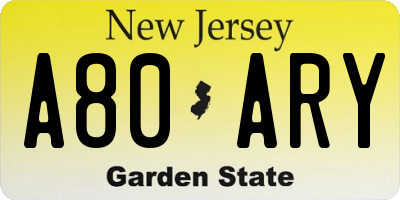 NJ license plate A80ARY