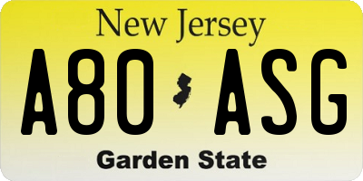 NJ license plate A80ASG
