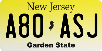 NJ license plate A80ASJ