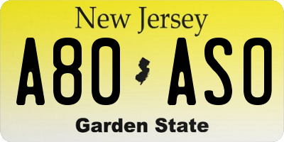 NJ license plate A80ASO