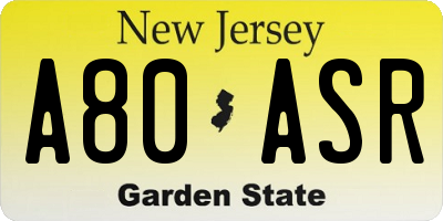 NJ license plate A80ASR