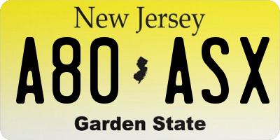 NJ license plate A80ASX