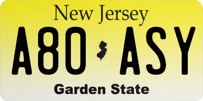 NJ license plate A80ASY