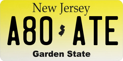 NJ license plate A80ATE