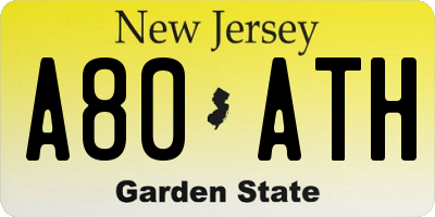 NJ license plate A80ATH