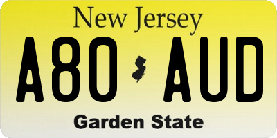 NJ license plate A80AUD