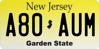 NJ license plate A80AUM