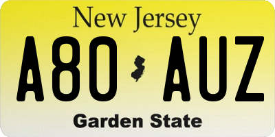 NJ license plate A80AUZ