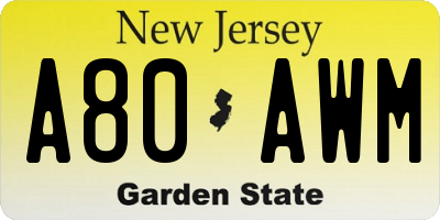 NJ license plate A80AWM
