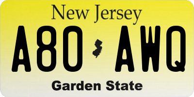 NJ license plate A80AWQ
