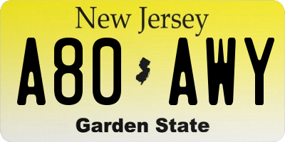 NJ license plate A80AWY