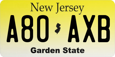 NJ license plate A80AXB