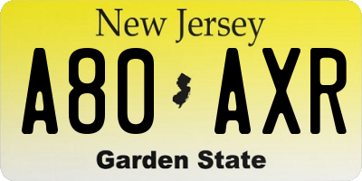 NJ license plate A80AXR