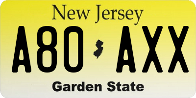 NJ license plate A80AXX