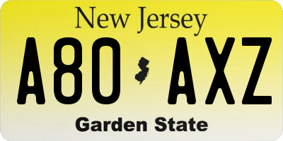 NJ license plate A80AXZ