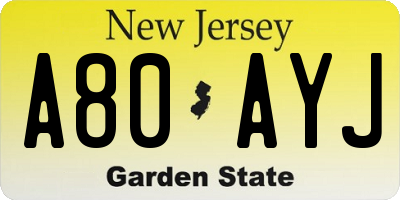 NJ license plate A80AYJ