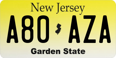 NJ license plate A80AZA
