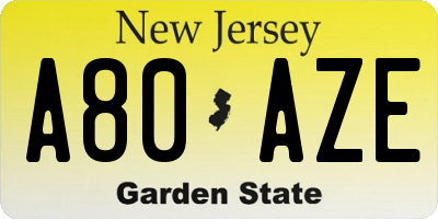 NJ license plate A80AZE