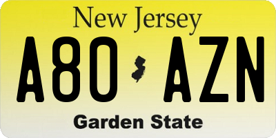 NJ license plate A80AZN