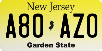 NJ license plate A80AZO
