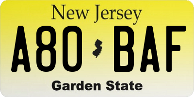 NJ license plate A80BAF