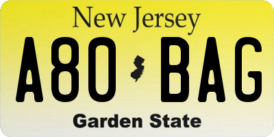 NJ license plate A80BAG