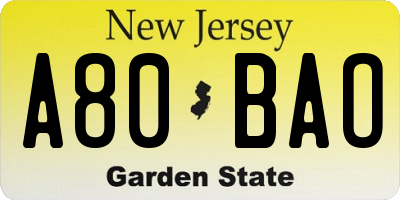 NJ license plate A80BAO