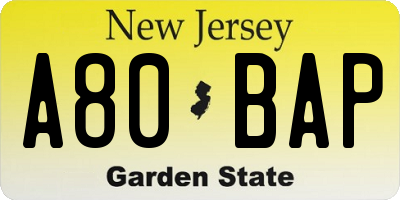 NJ license plate A80BAP