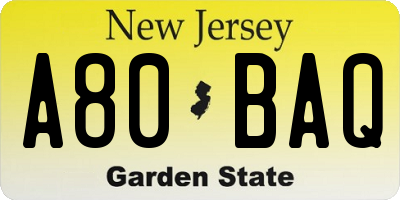 NJ license plate A80BAQ