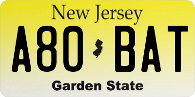 NJ license plate A80BAT