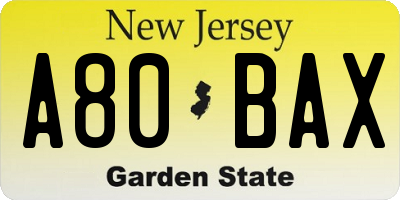 NJ license plate A80BAX